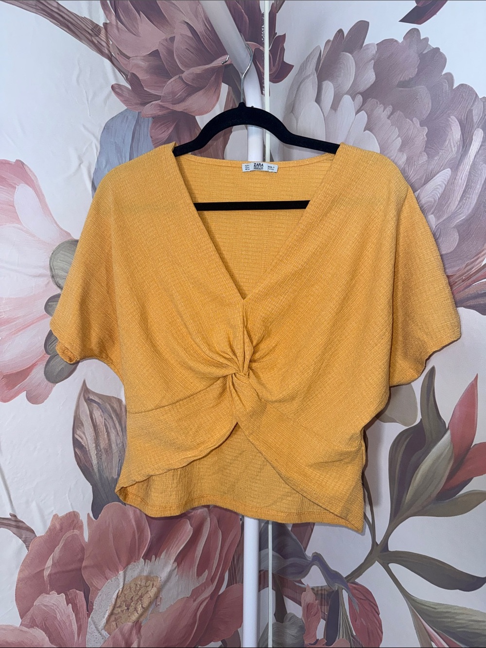 ZARA Women’s Mustard Twist-Front Short Sleeve Top - Small